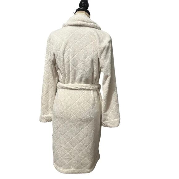 Talbots Quilted Plush Robe Cream Womens Large Spa Cozy House Coat - Picture 6 of 6